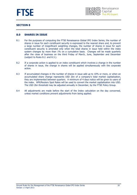 FTSE Renaissance Global IPO Index Series Ground Rules v1.4x