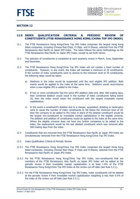 FTSE Renaissance Global IPO Index Series Ground Rules v1.4x