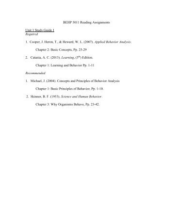 BEHP 5011 Reading Assignments Unit 1 Study Guide 1 Required 1 ...