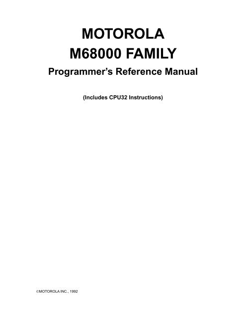 MOTOROLA M68000 FAMILY Programmer's Reference ... - Freescale