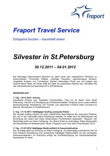 Reiseausschreibung Silvester Fraport - Flughafen Frankfurt