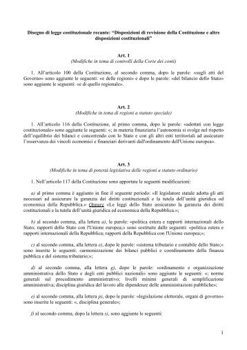 1 Disegno di legge costituzionale recante - Dipartimento Funzione ...