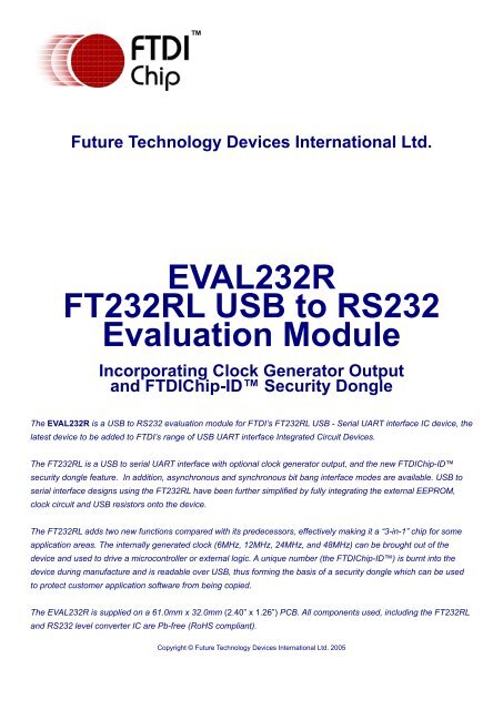 EVAL232R Datasheet - FTDI