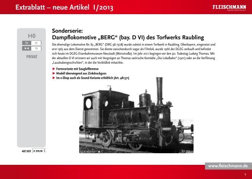 Extrablatt – neue Artikel I/2013 - Fleischmann-HO