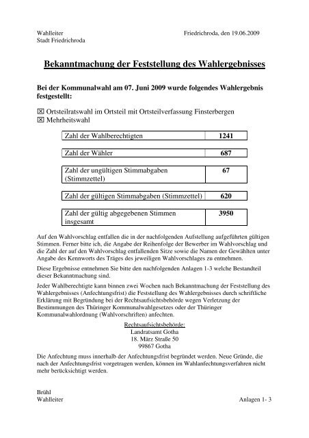 Bekanntmachung der Feststellung des ... - Friedrichroda