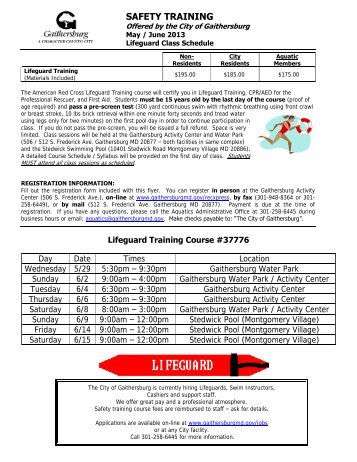 Schedule of Lifeguard Classes - City of Gaithersburg