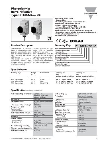 Photoelectrics Retro-reflective Type PH18CNR..., DC