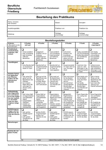 Beurteilungsformular für den Bereich Sozialwesen - FOS-Friedberg