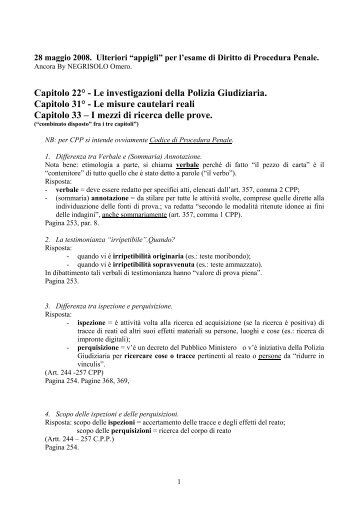 Capitolo 22° - Le investigazioni della Polizia Giudiziaria. Capitolo 31 ...