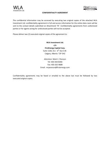 Confidentiality Agreement - FirstEnergy Capital Corp.