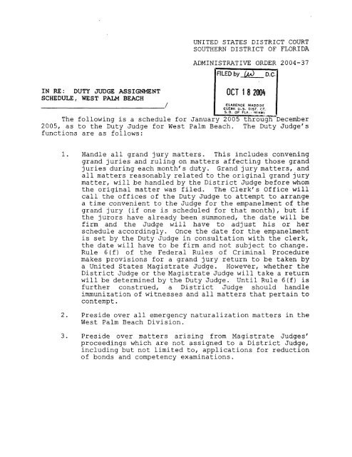 Duty Judge Assignment Schedule, West Palm Beach - United States ...
