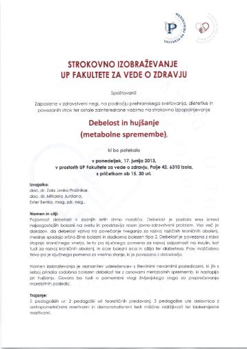 VABILO na izobraževanje - Fakulteta za vede o zdravju