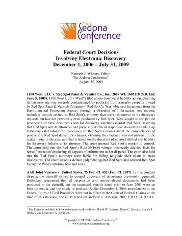 Federal Court Decisions Involving Electronic Discovery, December 1 ...