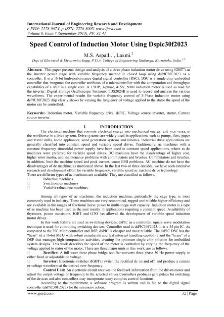 Speed Control of Induction Motor Using Dspic30f2023