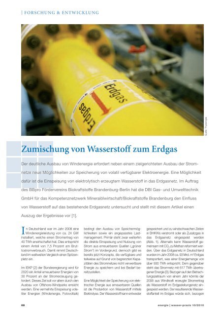 Zumischung von Wasserstoff zum Erdgas - gat