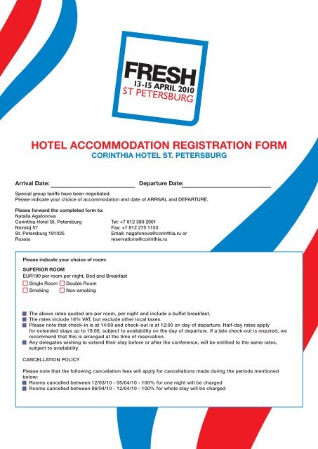 HOTEL ACCOMMODATION REGISTRATION FORM - fresh
