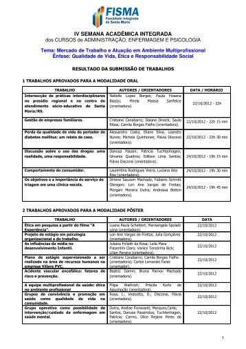 (TRABALHOS APROVADOS - IV SEMANA ACAD\312MICA ... - FISMA