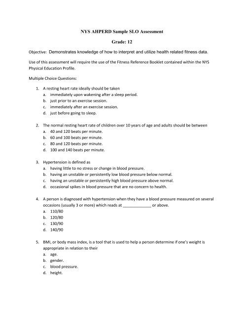 Sample 12th Grade Assessment