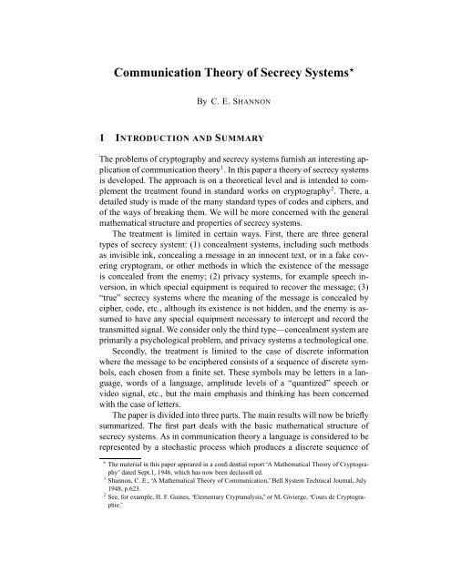 Communication Theory of Secrecy Systems - Network Research Lab