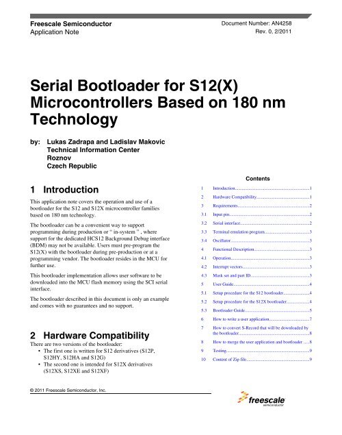 AN4258, Serial Bootloader for S12(X) Microcontrollers ... - Freescale