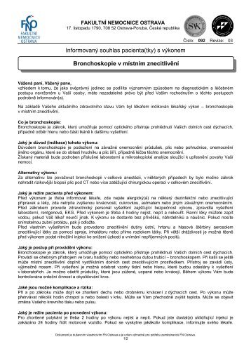 Bronchoskopie v místním znecitlivění - Fakultní nemocnice Ostrava