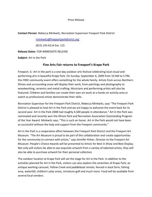 2009 Art in the Park Press Release.pdf - Freeport Park District