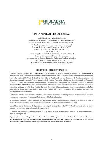 Documento di Registrazione - Friuladria