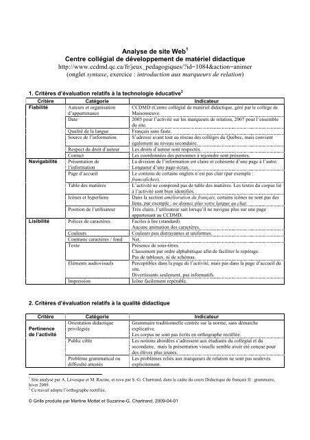 CCDMD, Marqueurs de relation