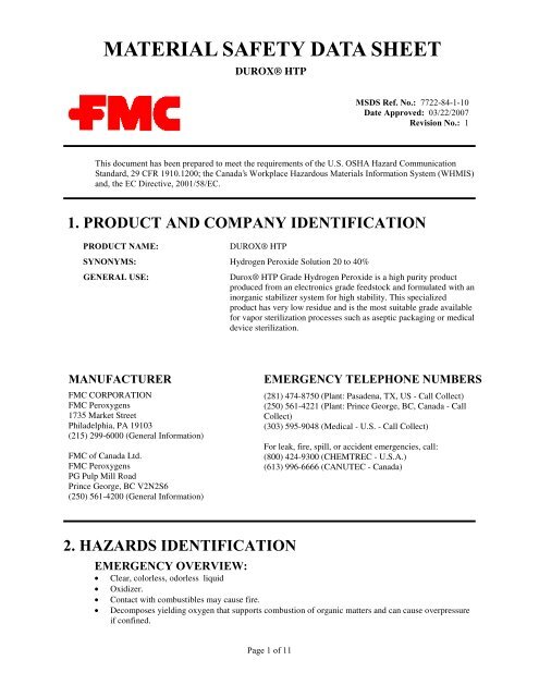 material safety data sheet - FMC Corporation