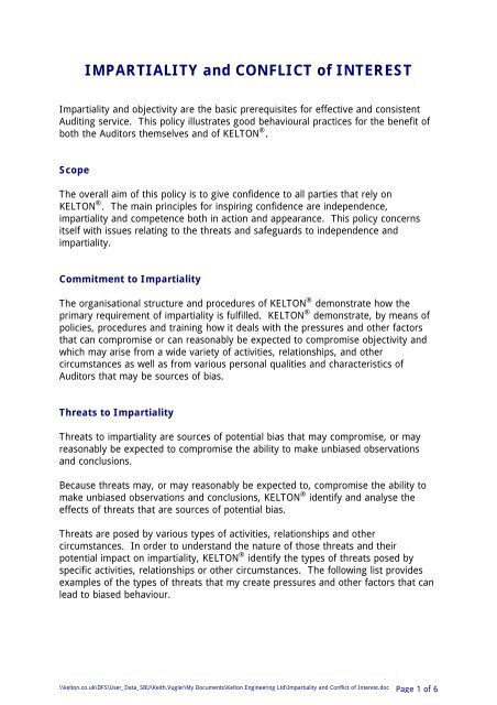 Impartiality And Conflict Of Interest Procedure