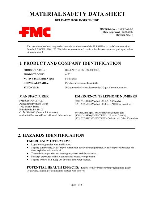 FLONICAMID 50SG INSECTICIDE - FMC Corporation