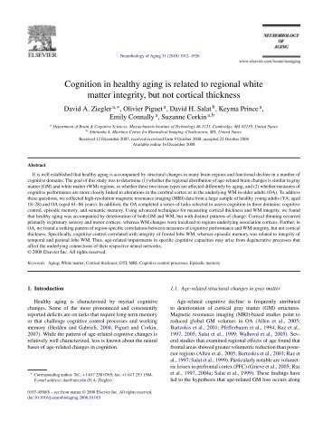 Cognition in healthy aging is related to regional white matter ...