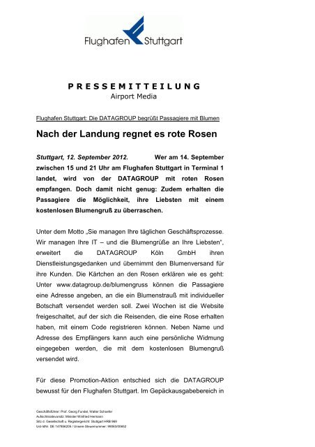 Nach der Landung regnet es rote Rosen - Flughafen Stuttgart