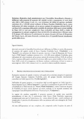 Relazione illustrativa degli amministratori per l ... - Friuladria