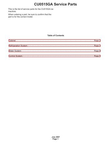 CU0515GA Service Parts - Scotsman Ice Systems