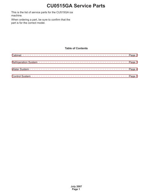 CU0515GA Service Parts - Scotsman Ice Systems