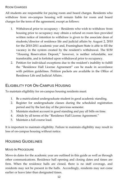 Guide to Residence Living - Framingham State University