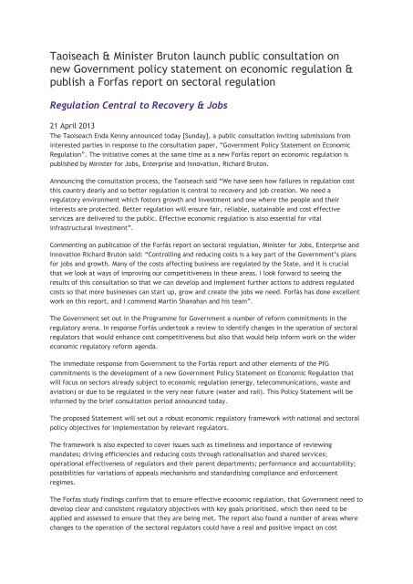 Press release: Sectoral Regulation - Forfás