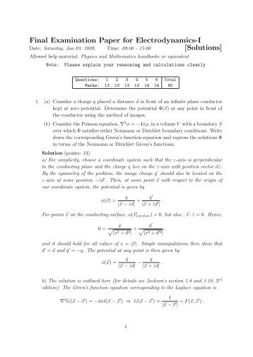 Final Examination Paper for Electrodynamics-I [Solutions]