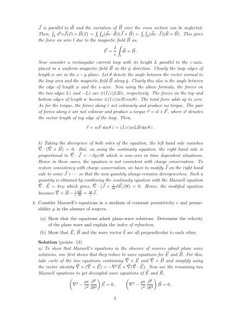 Final Examination Paper for Electrodynamics-I [Solutions]