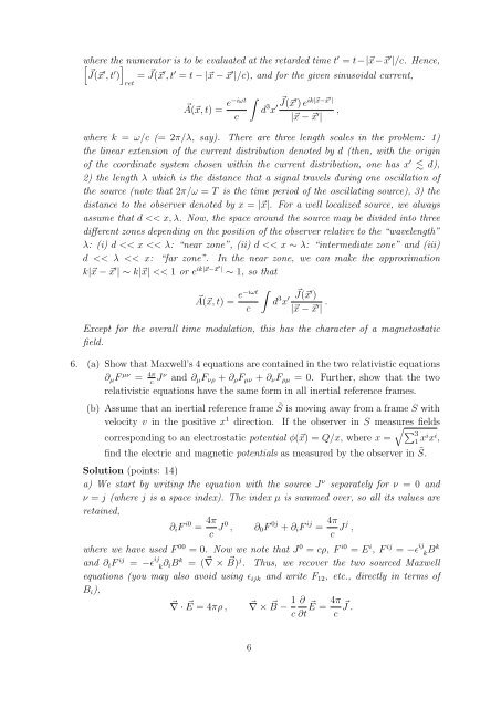 Final Examination Paper for Electrodynamics-I [Solutions]