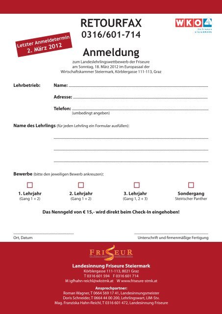 RETOURFAX - Landesinnung der Friseure