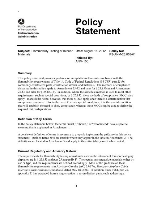 Policy Statement on Flammability Testing of Interior Materials Final