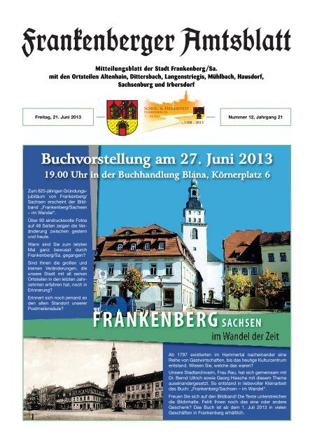Amtsblatt der Stadt Frankenberg - Nr. 21/12 vom 21.06.2013