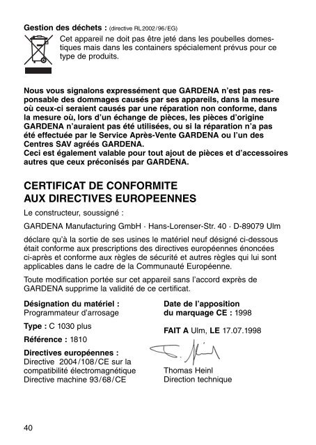 OM, Gardena, Programmateur d'arrosage C 1030 plus, Art 01810-20 ...