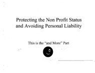 Protecting the Non Profit Status and Avoiding Personal Liability