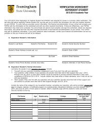 Verification Worksheet Dependent - Framingham State University