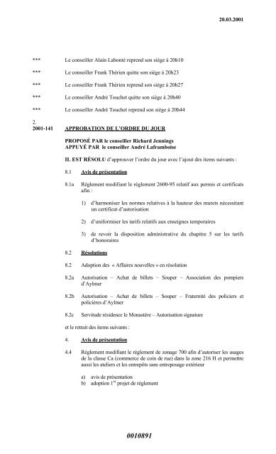 16.01.2001 ASSEMBLÉE RÉGULIÈRE DU ... - Ville de Gatineau