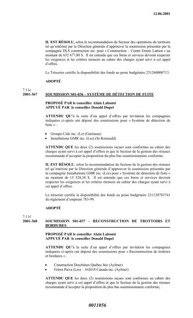 16.01.2001 ASSEMBLÉE RÉGULIÈRE DU ... - Ville de Gatineau