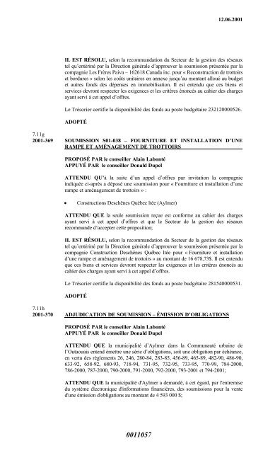 16.01.2001 ASSEMBLÉE RÉGULIÈRE DU ... - Ville de Gatineau